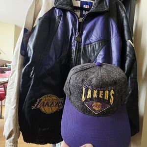 Mitchell & Ness Los Angeles Lakers Black & Purple Leather Varsity Jacket